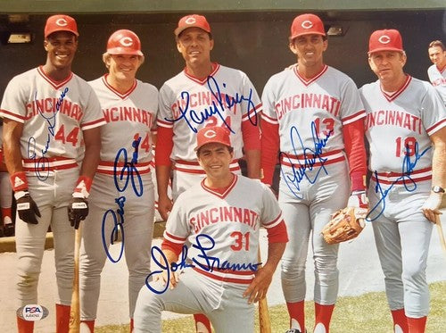1985 REDS Team Signed 11x14 Photo Framed Pete Rose Eric Davis 6 Auto PSA Coa