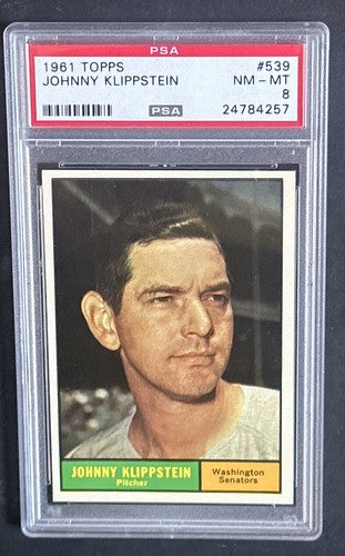 1961 Topps #539 Johnny Klippstein Senators PSA 8  Nm - Mint Centered High End