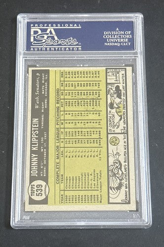 1961 Topps #539 Johnny Klippstein Senators PSA 8  Nm - Mint Centered High End