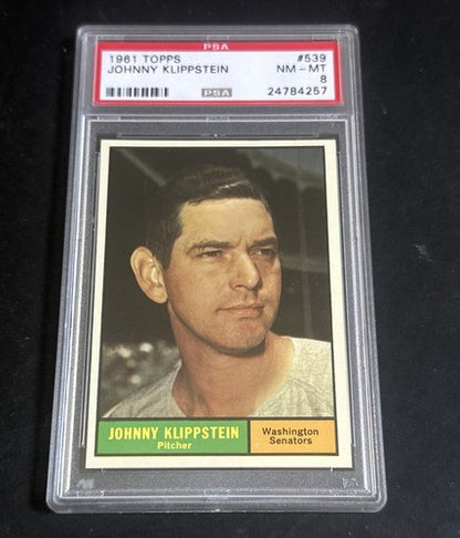 1961 Topps #539 Johnny Klippstein Senators PSA 8  Nm - Mint Centered High End