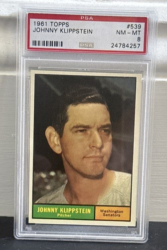 1961 Topps #539 Johnny Klippstein Senators PSA 8  Nm - Mint Centered High End