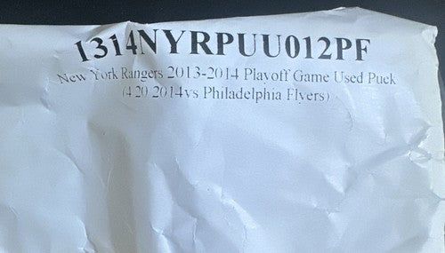NY Rangers vs Flyers Game Used Official Puck Msg  2014 Playoffs Steiner Coa