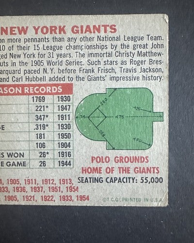 1956 TOPPS NY GIANTS TEAM CARD #226 WILLIE MAYS Ex