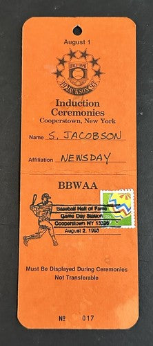 1993 Baseball Hall Of Fame Induction Ticket Postmark Reggie Jackson Media Pass