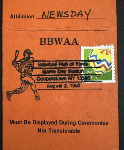 1993 Baseball Hall Of Fame Induction Ticket Postmark Reggie Jackson Media Pass