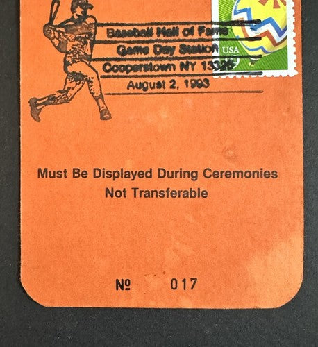 1993 Baseball Hall Of Fame Induction Ticket Postmark Reggie Jackson Media Pass