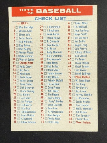 1956 Topps Set-Break Checklist 1/3 Nm Sharp Nice