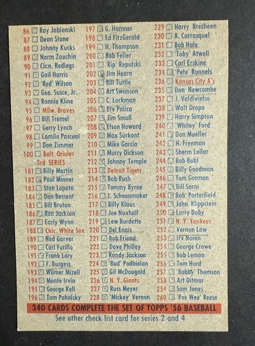 1956 Topps Set-Break Checklist 1/3 Nm Sharp Nice