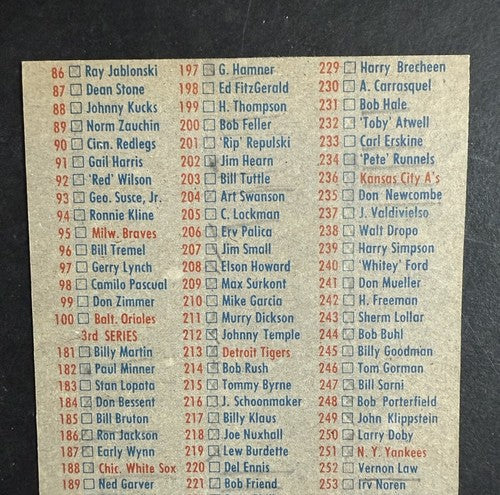 1956 Topps Set-Break Checklist 1/3 Nm Sharp Nice