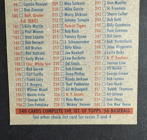 1956 Topps Set-Break Checklist 1/3 Nm Sharp Nice