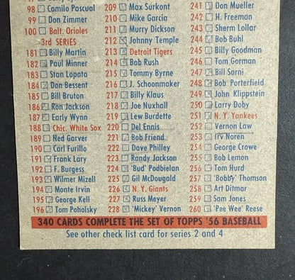 1956 Topps Set-Break Checklist 1/3 Nm Sharp Nice