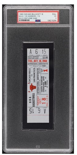 1966 CHICAGO BULLS 1ST HOME GAME Oct 18 1966 Vs Warriors FULL TICKET PSA 3