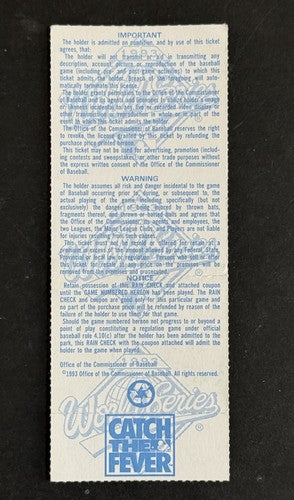 Toronto Blue Jays vs. Philadelphia Phillies 1993 World Series Game 1 Ticket Stub
