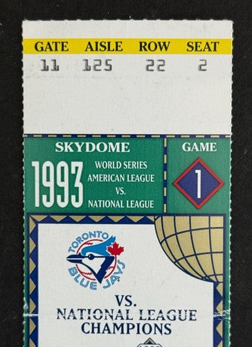 Toronto Blue Jays vs. Philadelphia Phillies 1993 World Series Game 1 Ticket Stub
