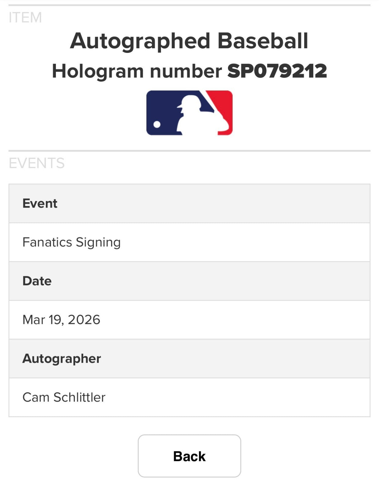 Cam Schlittler Signed Official MLB Baseball NY Yankees Auto Fanatics & MLB COA
