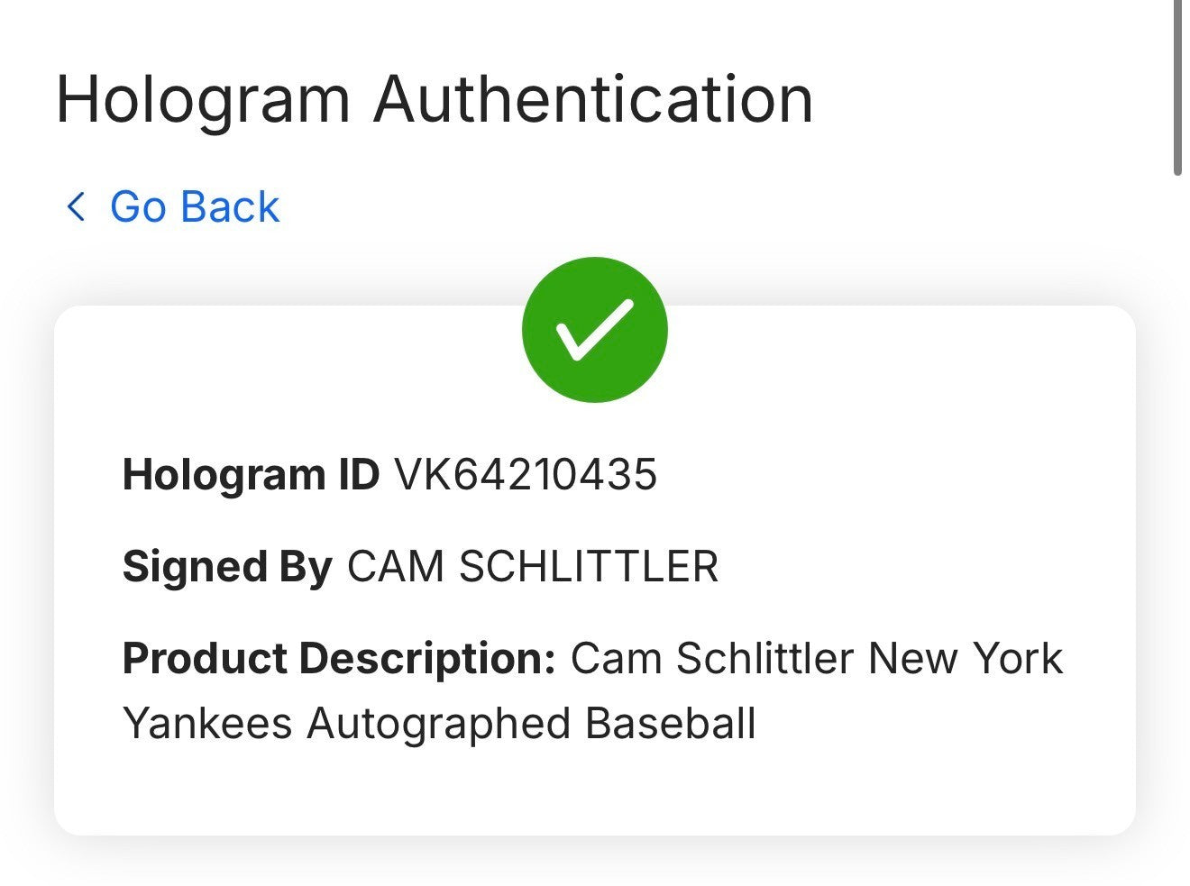 Cam Schlittler Signed Official MLB Baseball NY Yankees Auto Fanatics & MLB COA