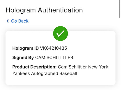 Cam Schlittler Signed Official MLB Baseball NY Yankees Auto Fanatics & MLB COA