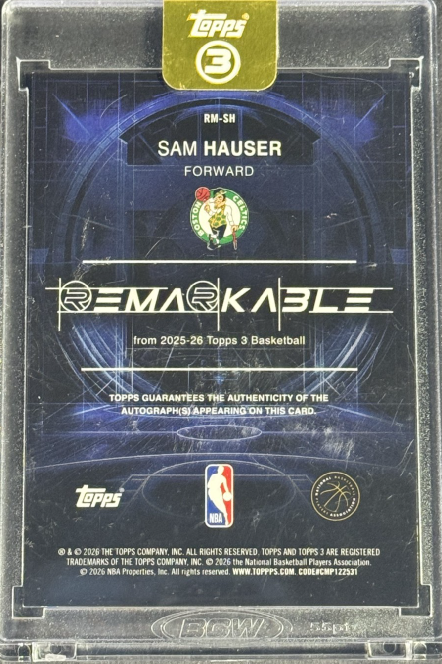 2026 Topps 3 Sam Hauser Remarkable Auto /49 #RM-SH Boston Celtics Mint Encased