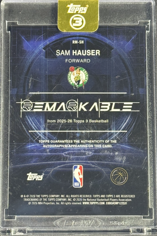2026 Topps 3 Sam Hauser Remarkable Auto /49 #RM-SH Boston Celtics Mint Encased