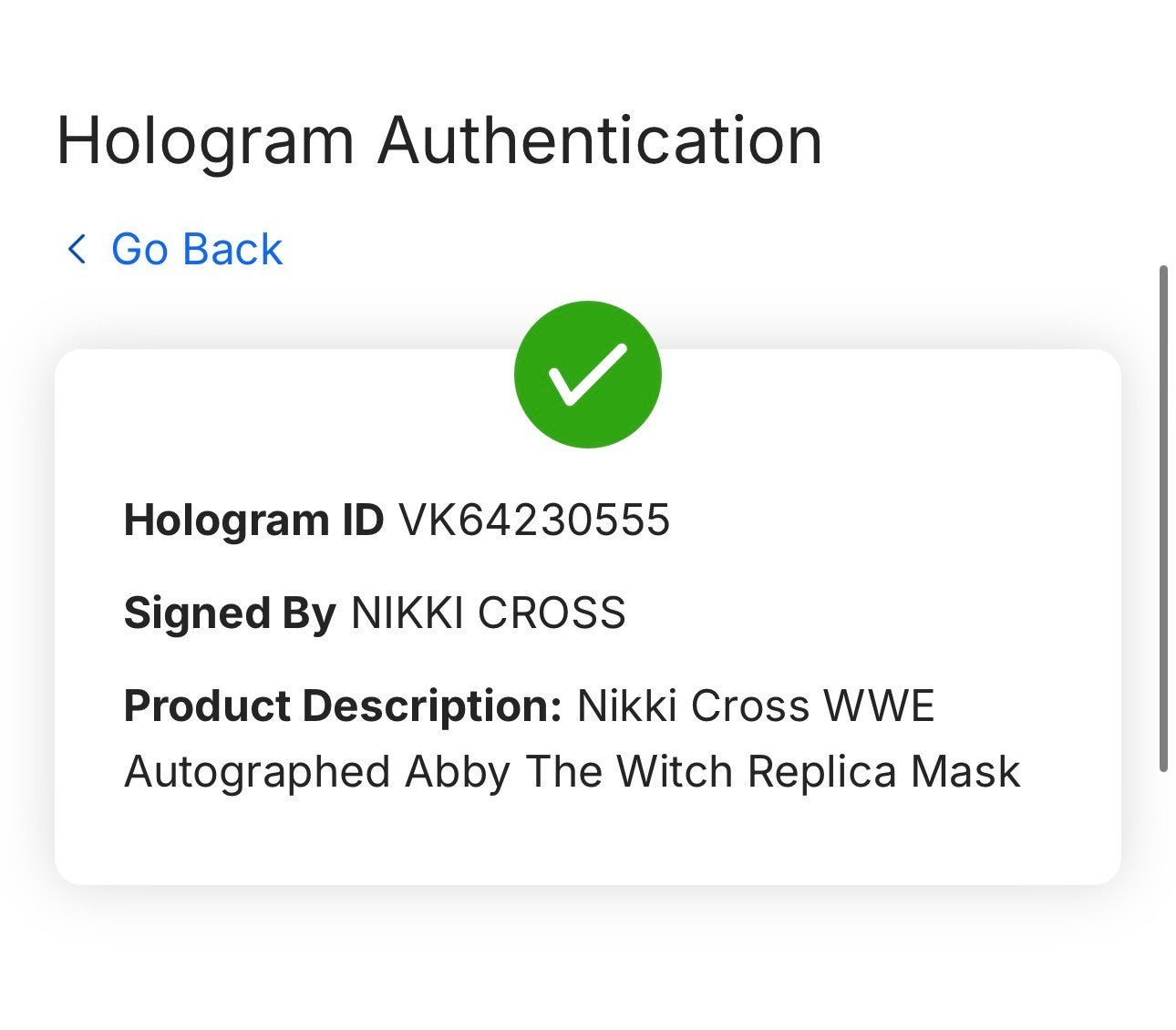 Nikki Cross Signed Abby The Witch Replica Mask Auto Fanatics COA WWE