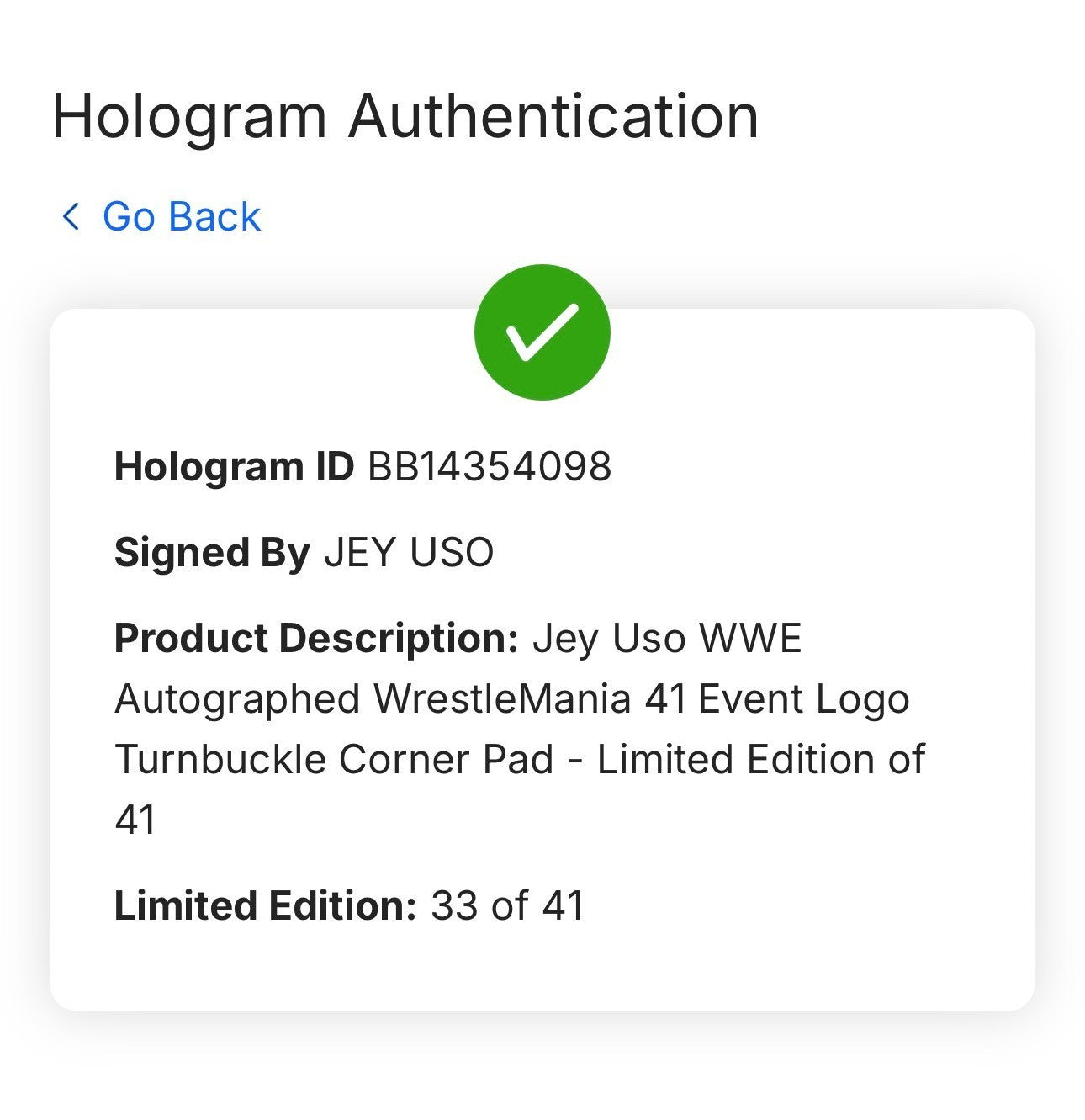 Jey Uso Signed Wrestlemania 41 Turnbuckle LE /41 Auto Fanatics WWE Under Wraps