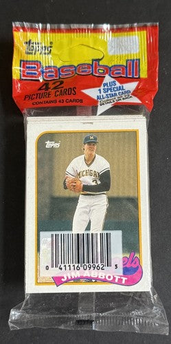 1989 Topps Baseball 42 Card Hang Pak Factory Sealed Jim Abbott Michigan RC Top