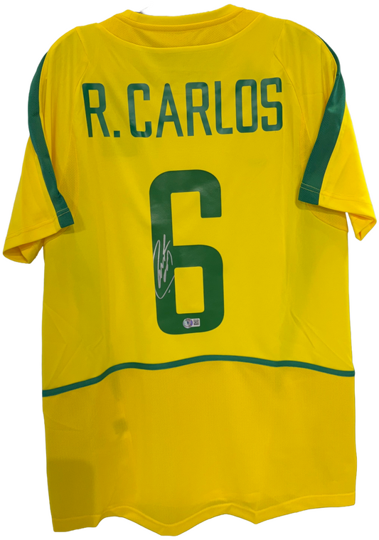 Roberto Carlos Signed Nike  #6 Brazil National Team Soccer Jersey Auto BAS COA