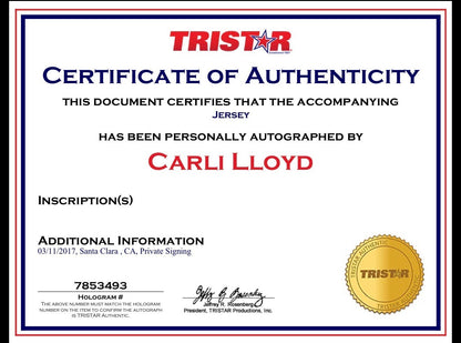 Carli Lloyd Signed Custom #10 Blue White Jersey Team USA Autograph TriStar COA