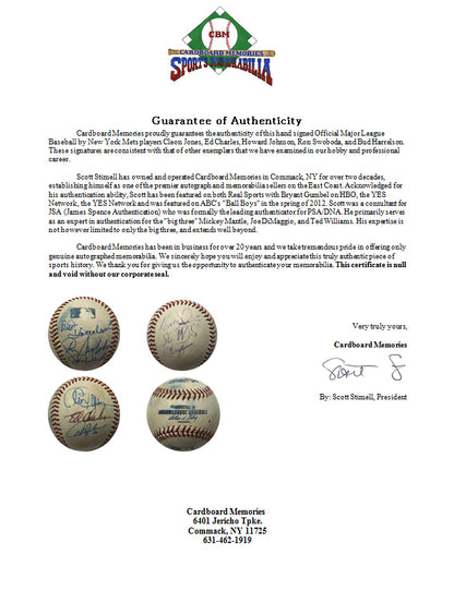 New York Mets Signed OML Baseball with 6 Autos Jones, Johnson, Charles COA