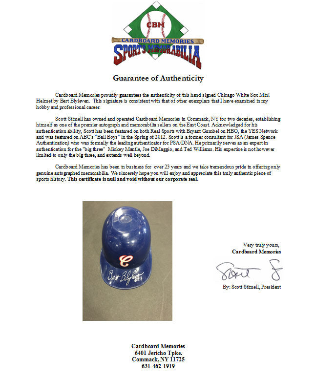 Bert Blyleven Signed Baseball Mini Helmet #28 Indians Twins Hof Auto Cbm COA