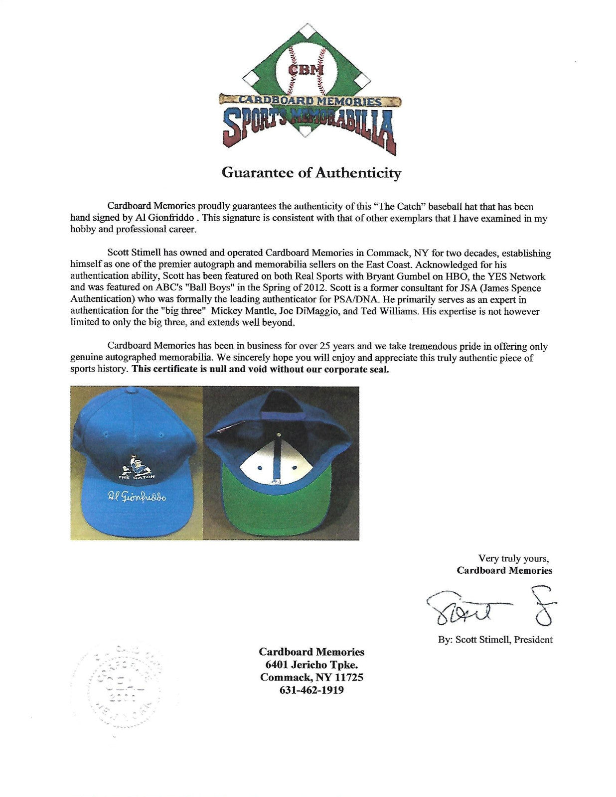 Al Gionfriddo Brooklyn Dodgers signed 1947 WS catch hat autograph rare CBM COA