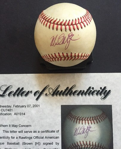 Mark McGwire Signed Official A.L Baseball Rookie Autograph PSA LOA Oakland A’s