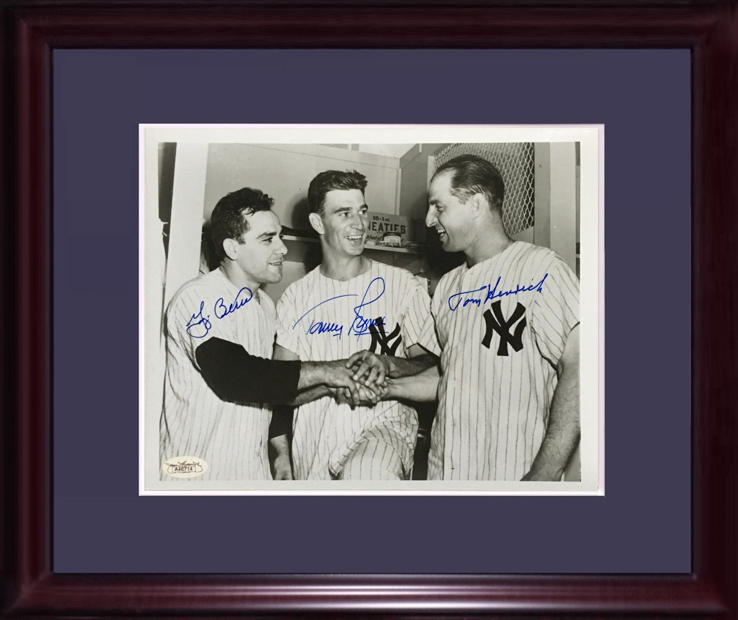 Yogi Berra Tommy Heinrich Byrne Yankees signed 8x10 photo framed 3 auto JSA COA