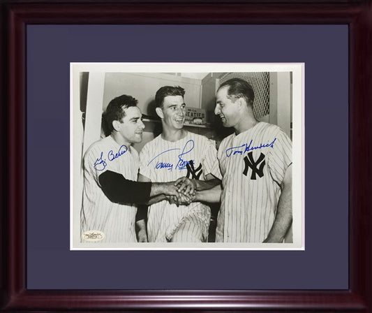Yogi Berra Tommy Heinrich Byrne Yankees signed 8x10 photo framed 3 auto JSA COA