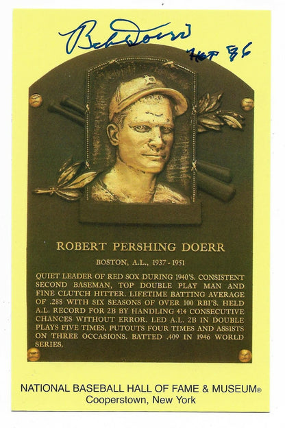 Bobby Doerr Red Sox signed Hall of Fame postcard INS HOF 86 Autograph CBM COA