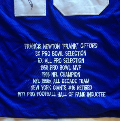 Frank Gifford Ny Giants signed CAREER STAT JERSEY HOF 77 autograph Mint CBM COA