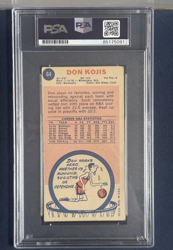 1969 70 Topps DON KOJIS San Diego Signed On Card Mint Auto PSA Dna Authentic Coa