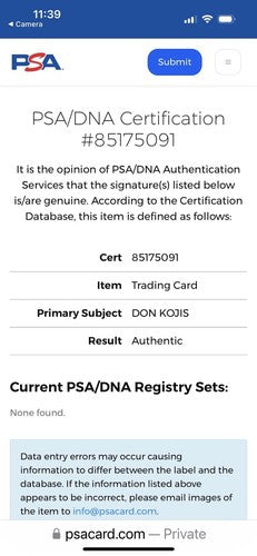 1969 70 Topps DON KOJIS San Diego Signed On Card Mint Auto PSA Dna Authentic Coa