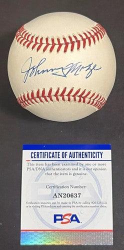 Johnny Mize Signed Vintage Official NL Baseball Bold Auto Yankees PSA COA HOF
