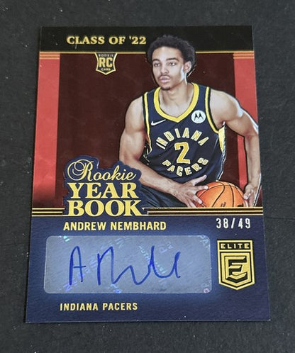 2022-23 Panini Donruss Elite Rookie Yearbook Andrew Nembhard  Auto Pacers /49 MT