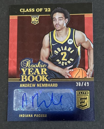 2022-23 Panini Donruss Elite Rookie Yearbook Andrew Nembhard  Auto Pacers /49 MT