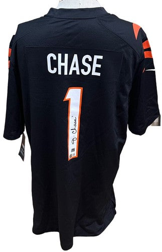 Ja’Marr Chase Signed Nike Licensed Bengals Black Jersey Autograph BAS COA w Tags