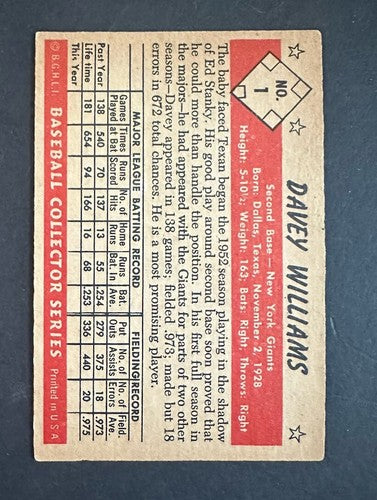 1953 Bowman Set-Break # 1 Davey Williams EX - Ex + Nice