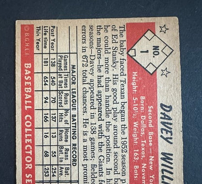 1953 Bowman Set-Break # 1 Davey Williams EX - Ex + Nice