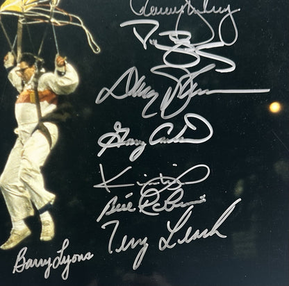 1986 Mets WS Team Signed 16x20 Framed Parachute Photo 22 Auto Gary Carter HOF