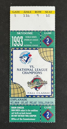 Toronto Blue Jays vs. Philadelphia Phillies 1993 World Series Game 2 Ticket Stub
