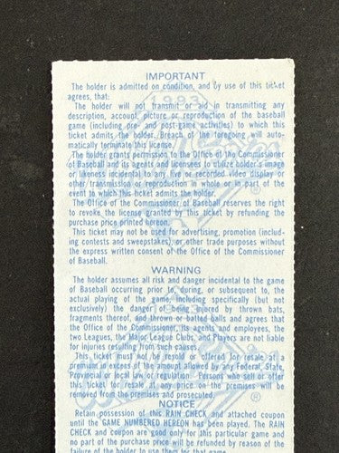 Toronto Blue Jays vs. Philadelphia Phillies 1993 World Series Game 2 Ticket Stub