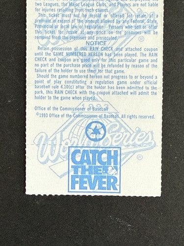 Toronto Blue Jays vs. Philadelphia Phillies 1993 World Series Game 2 Ticket Stub