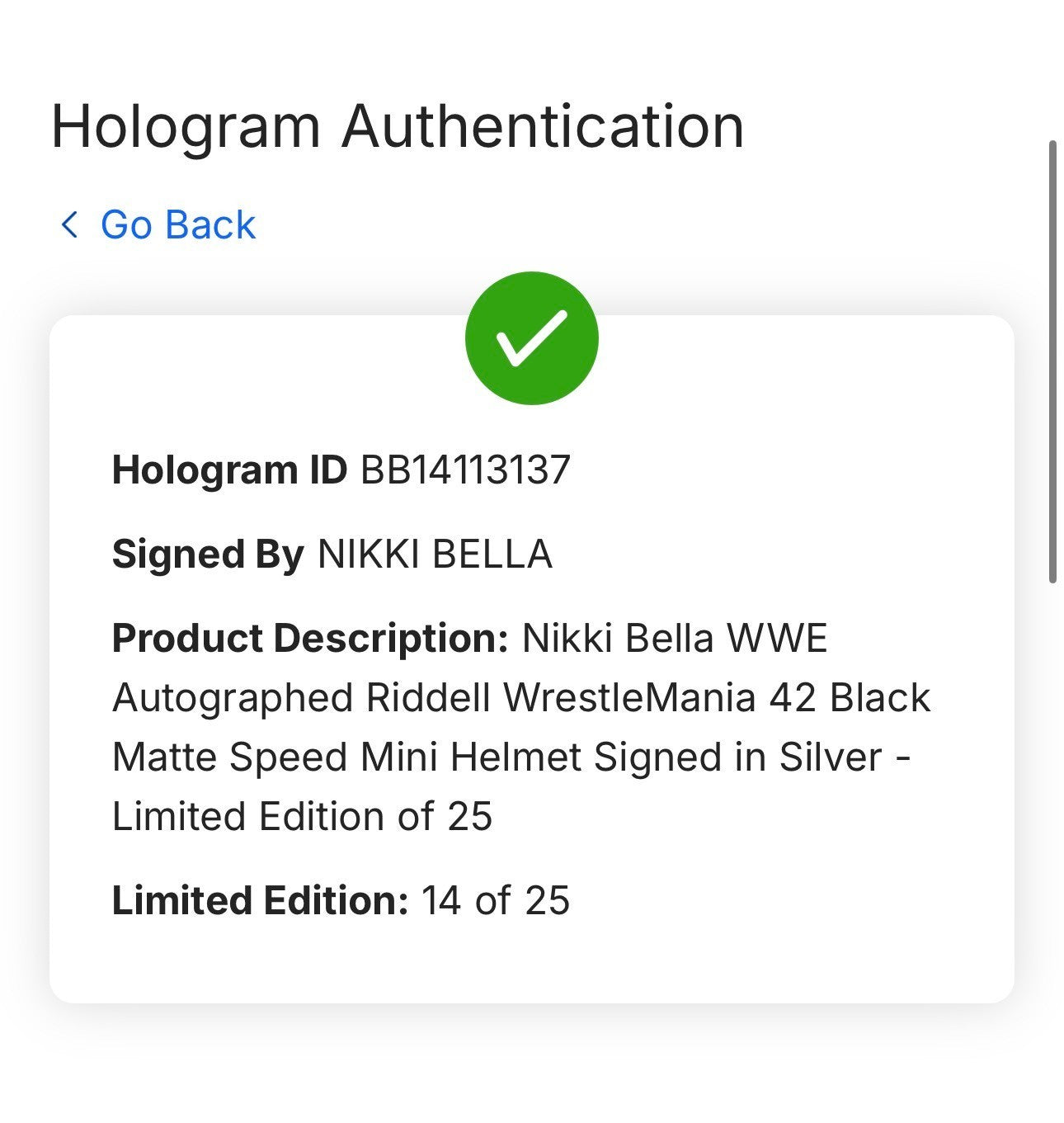 Nikki Bella Signed Riddell Wrestlemania 42 Mini Helmet LE /25 Auto Fanatics COA