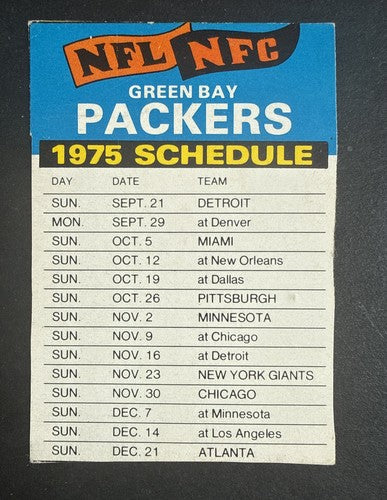 1975 Topps Football Green Bay Packers - Team Checklist Schedule Rare hand cut